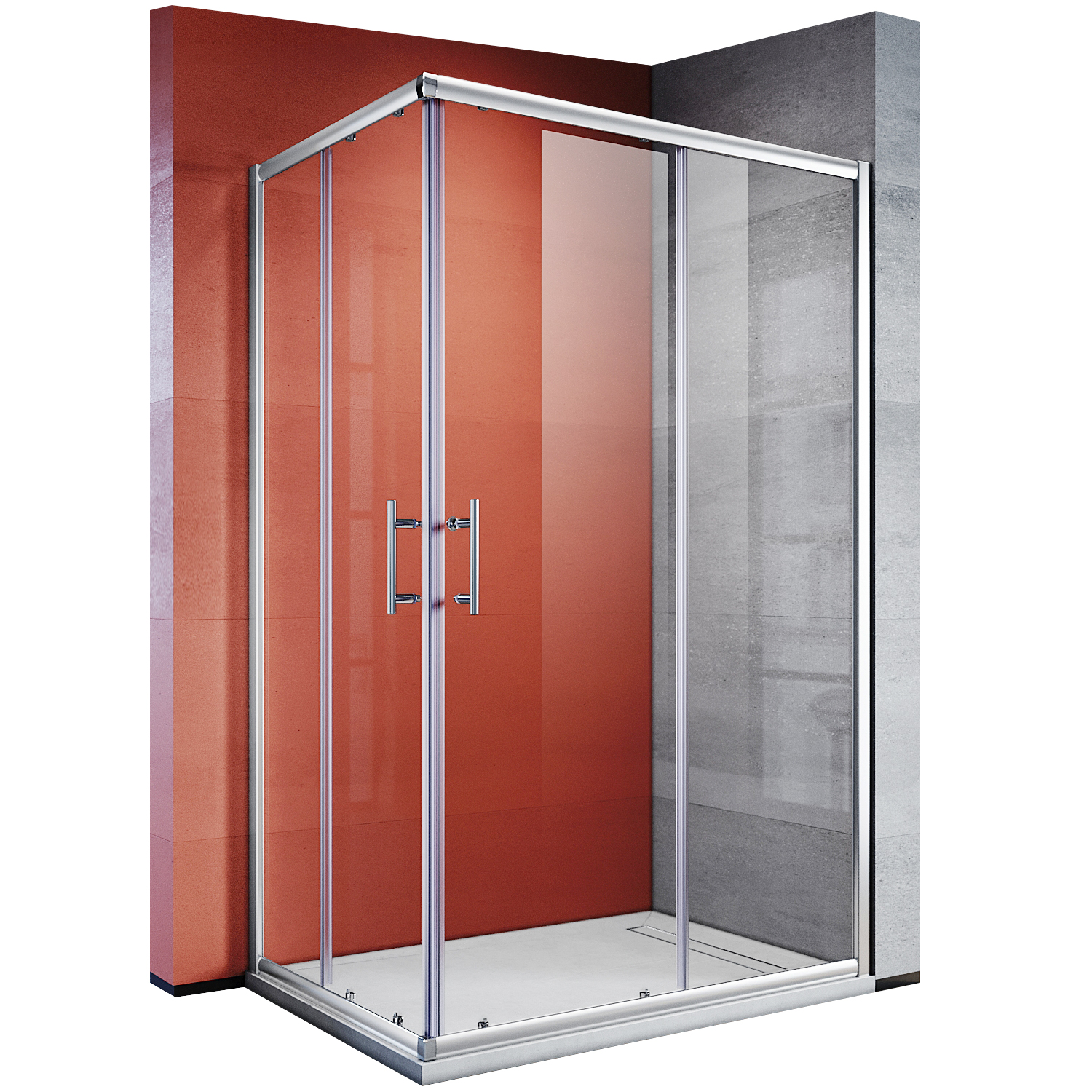 Duschkabine Eckeinstieg Duschabtrennung Schiebetür Echtglas Mit Duschwanne Grau H:185cm 80x100cm - Sonni