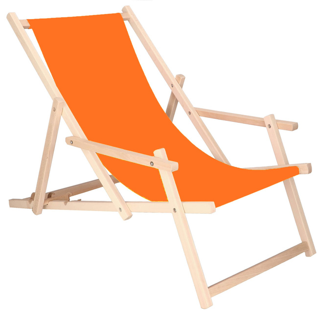 Holzliege Mit Armlehnen, Orange, Für Den Garten Oder Strand