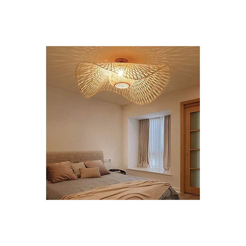 Retro-deckenleuchte, Kronleuchter Aus Bambus Und Vintage-rattan Mit Natürlichem Licht, E27-fassung, Handgewebt, 55 Cm, Für Schlafzimmer, Wohnzimmer, Bar Oder Café