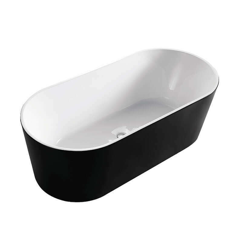 Ambra - Cleo – Ovale Freistehende Badewanne Aus Mattschwarzem Acryl 150 Cm – Schickes Und Elegantes Design Für Badezimmer