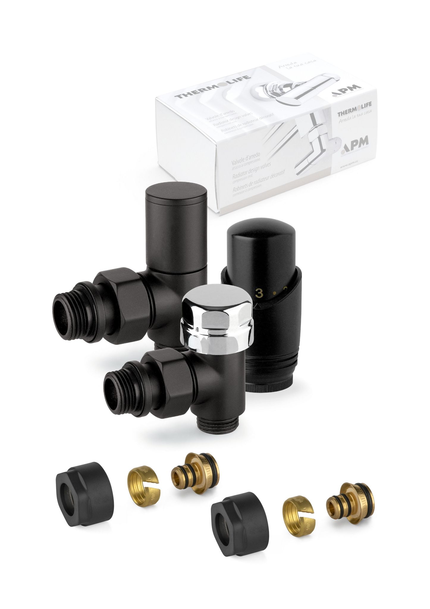 Apm - Schwarzer Thermostat-einrichtungsventilsatz Mit Anschluss Für Mehrschichtrohr 100knn 015 M 16 12 Schwarz