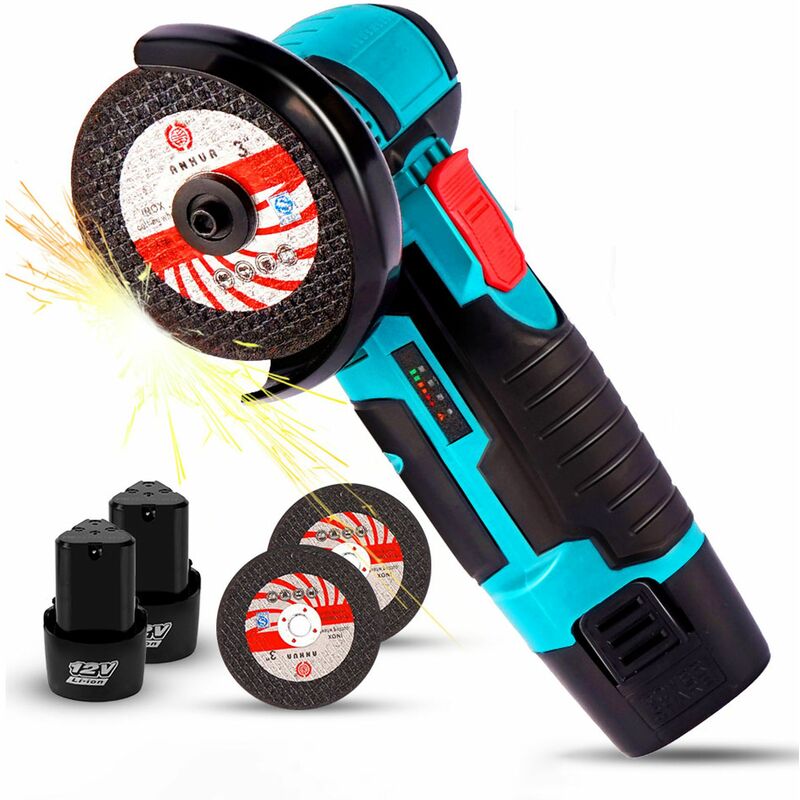 500-w-12-v-akku-miniwinkelschleifer, 78-mm-schleifscheibe, Mit Ladegerät Und 2 Akkus