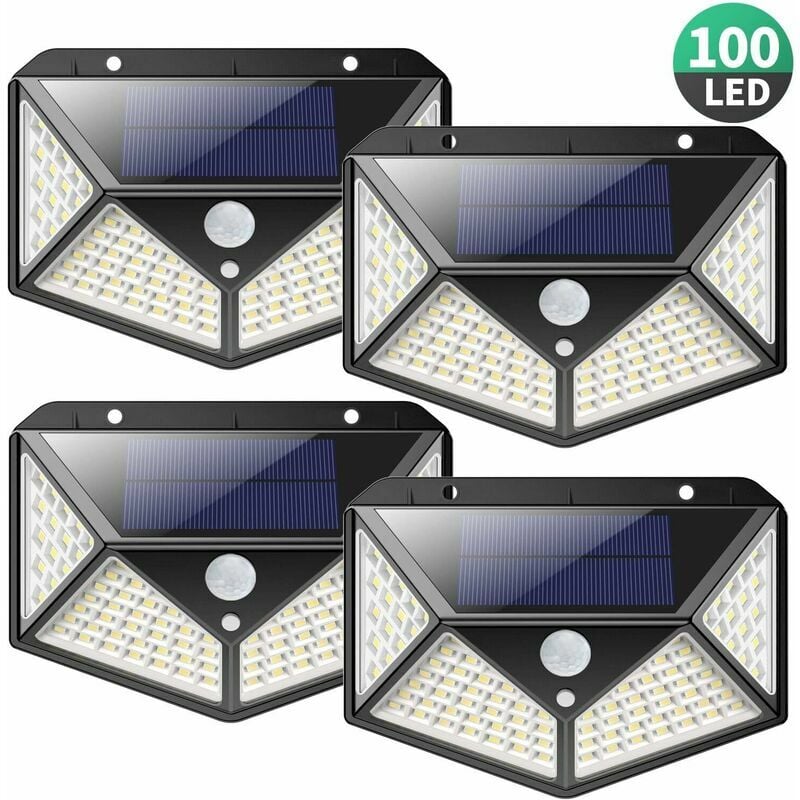Solarleuchte Outdoorleistungsstarke Version 4er Pack100 Led 2200mah Wasserdichte Außenbeleuchtung 270° Solarleuchte 180° Bewegungsmelder Solarstrahler Solar Wandleuchte Für Garten