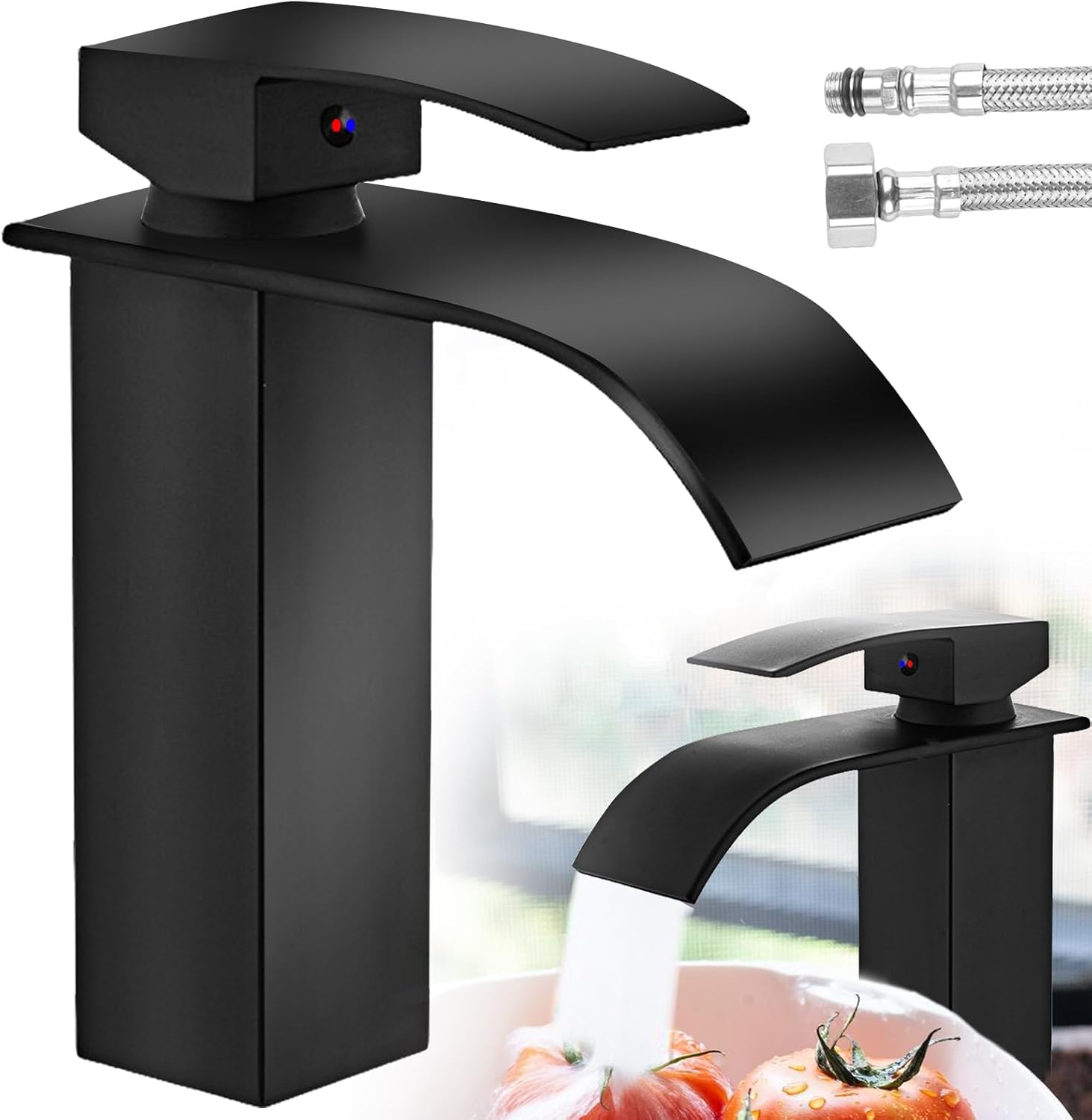 Dpzo – Moderne Schwarze Waschtischarmatur – Einhebel-wasserfallarmatur Aus Messing – Auslaufhöhe 183 Mm – 3/8 Din-anschluss – Wassersparend