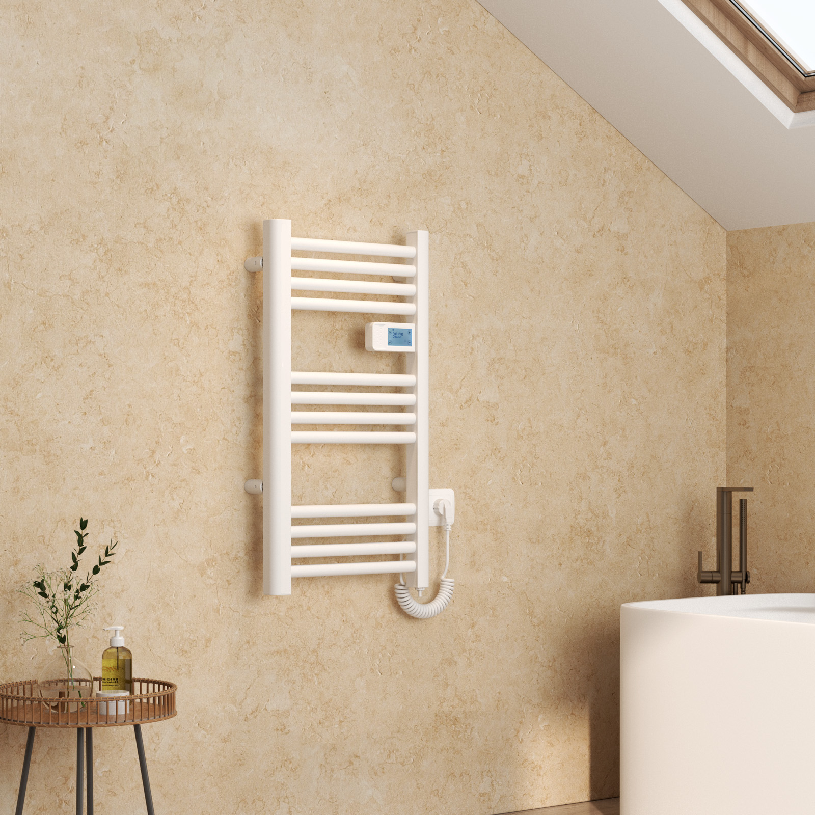 Handtuchwärmer Elektrisch 75x40 Cm 180 W Weiß Heizkörper Mit Smart Thermostat Led-display Handtuchtrockner Mit Temperatur Und Zeitanzeige - Emke