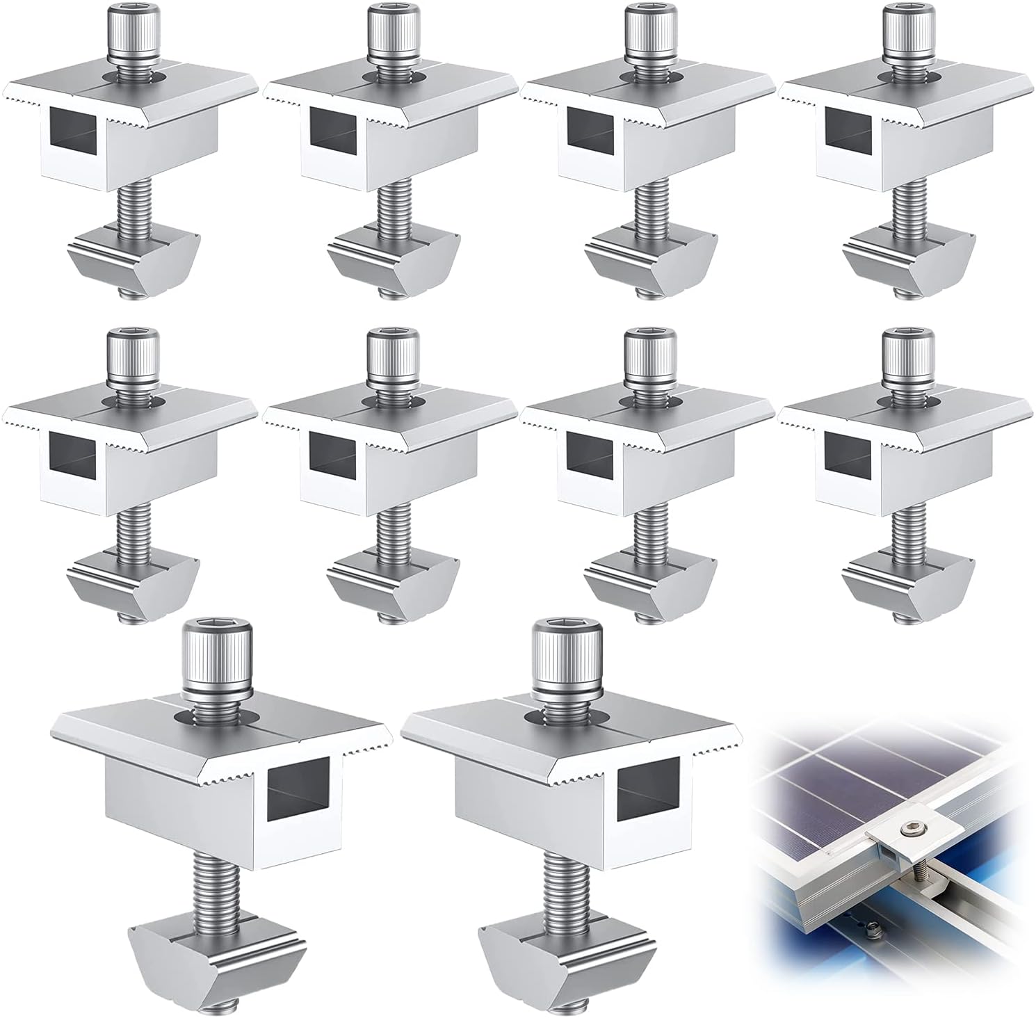 Minkurow 10 Stück Aluminium-solarpanel-halterung, T-förmige Mittelklemmen, Pv-solarpanel-befestigung, Dach-mittelmontagehalterung, Für 30 Mm (30 Mm) Gerahmte Panels