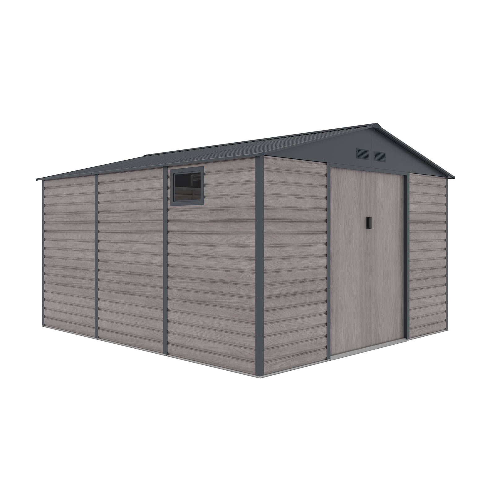 Gardiun Surrey Metall-gerätehaus 13 M2 Außenbereich 340x382x226 Cm Aus Stahl Mit Seitenfenster Und Holzmaserungseffekt