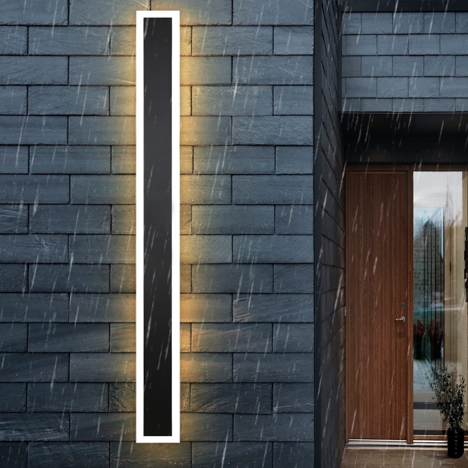 Gbly Led Wandleuchte Aussen Wandlampe: 100cm Schwarz Außenwandleuchte Lang Villa Außenlampe Ip65 Wasserdicht Modern Außenleuchte 21w Wandbeleuchtung Für Garten Treppenhaus Terrasse