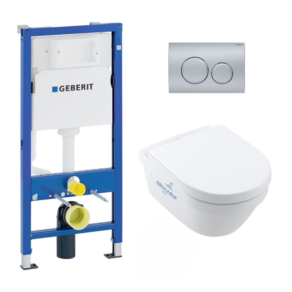 Pack Wc Stander Geberit Up100 + Villeroy & Boch Architectura Schüssel Ohne Flansch Unsichtbare Befestigungen + Matte Chromplatt
