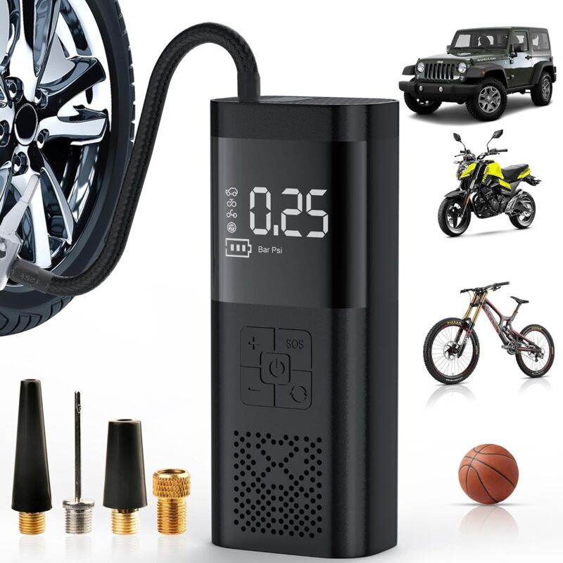 Ikodm – Tragbarer Reifenfüller (180 Psi) – 4000 Mah Akku – 3x Schnellere Aufpumpgeschwindigkeit – Integriertes Digitales Manometer