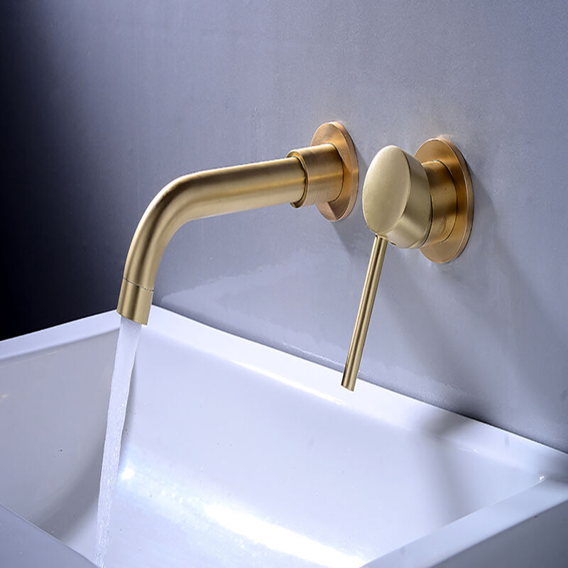 Ikodm – Wandmontierte Waschtischarmatur Aus Messing – Oberfläche In Gebürstetem Gold – Robustes Keramikventil – Modernes Und Elegantes Design