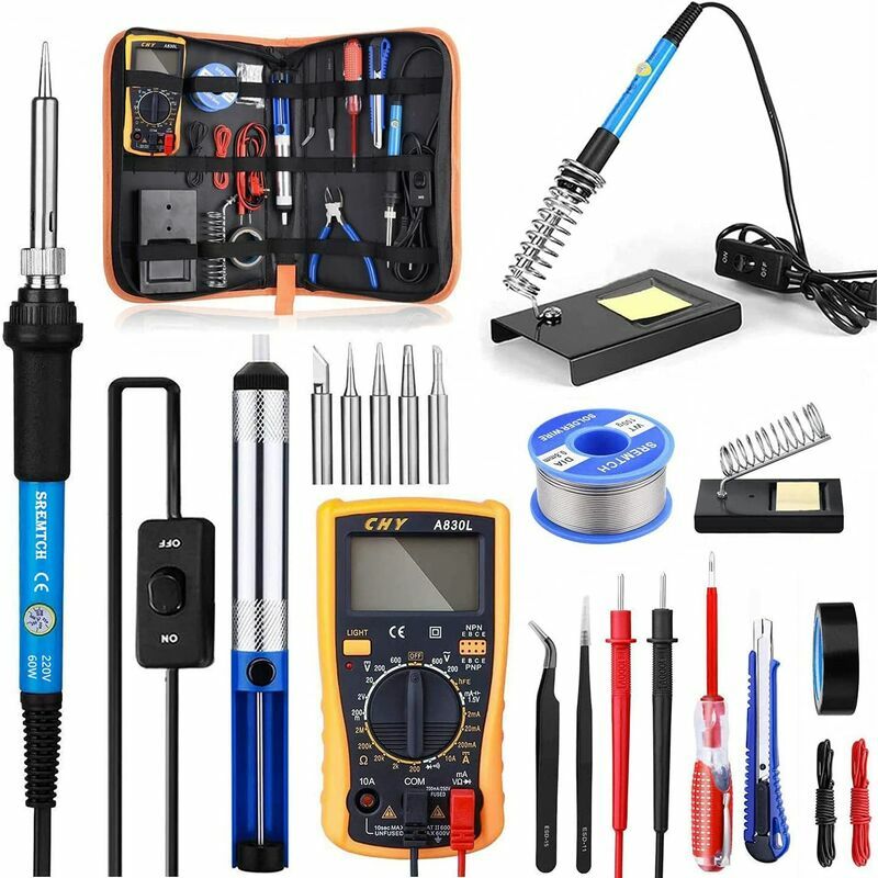 21-in-1-lötkolben-kit 60 W Lötkit Mit Einstellbarer Temperatur Und Digitalmultimeter 200 450 ℃ Präzisions-elektrolötkolben 5 Lötspitzen, Entlötpumpe, Lötstation