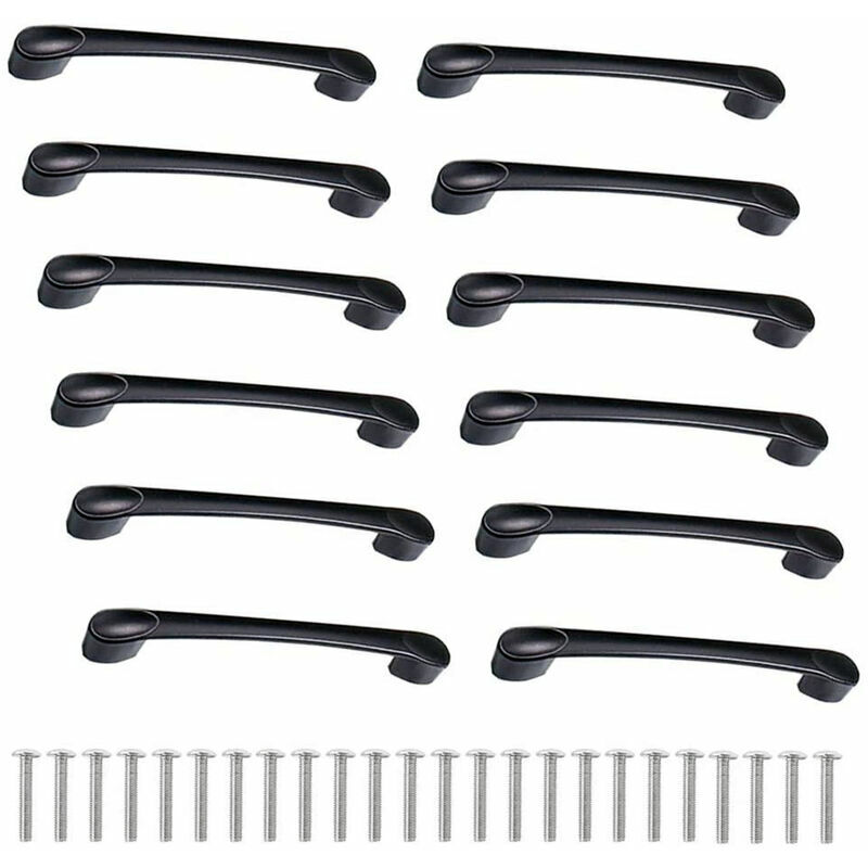 Ulisem Set Mit 12 Küchengriffen Aus Zinklegierung (160 Mm) – Schubladen- Und Türgriffe Inklusive Schrauben – Schwarz