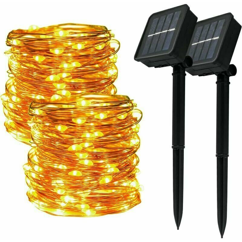 Ulisem 2er-set Solar-lichterketten Für Den Außenbereich, Bestehend Aus 120 Leds An Einem 12 Meter Langen Kupferdraht, Wasserdicht Mit 8 Beleuchtungsmodi, Ideal Für Die Dekoration Von Garten Und Terras