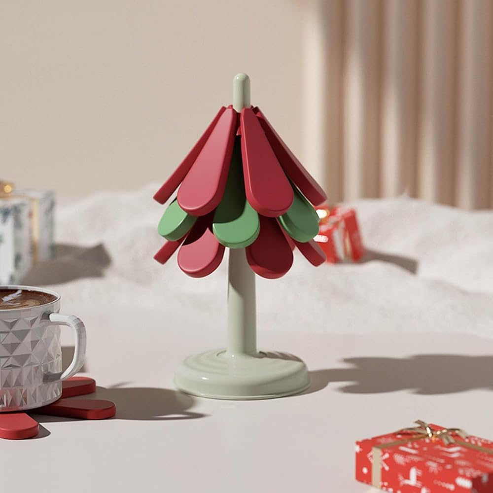 Faltbarer Silikon-baumuntersetzer, Weihnachtsbaum-untersetzer, 3er-set, Baumförmiger Untersetzer, Multifunktionales Heizkissen Für Zuhause (rund)