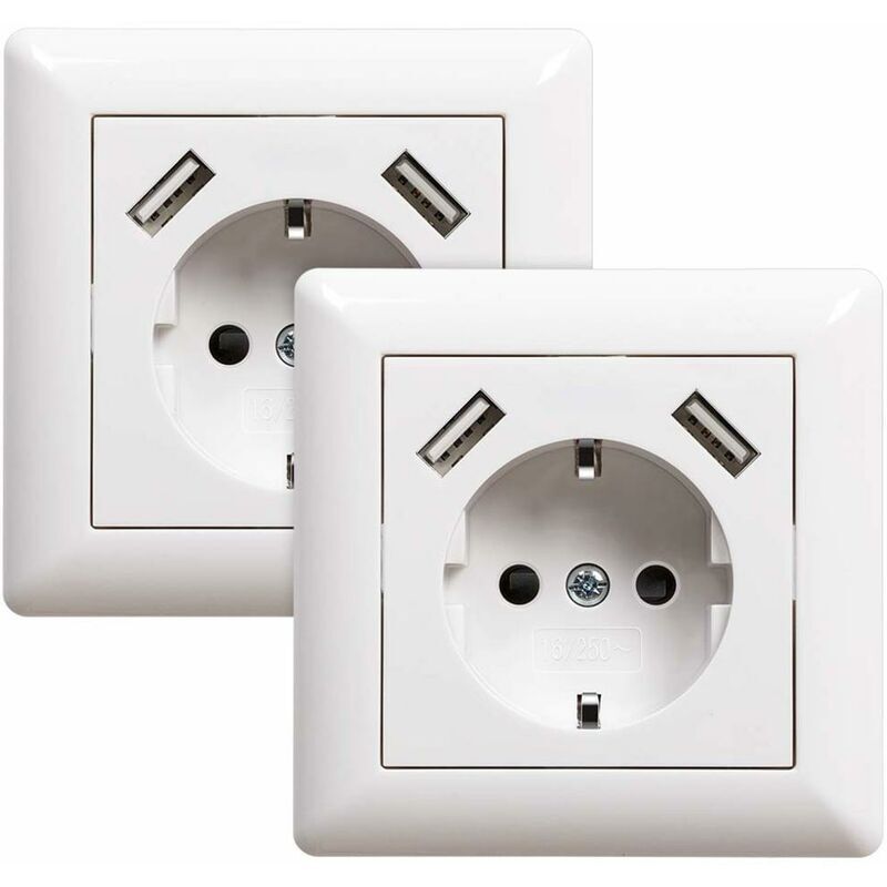 2 Steckdosen Mit Usb-anschluss (max. 2 Stück). Unterputz-wandsteckdose Mit Usb-anschluss, System 55, Hochglanzweiß.