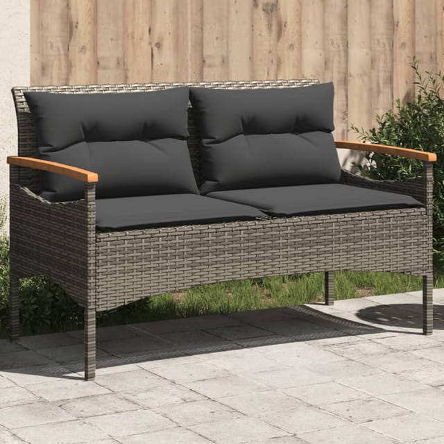 Gartenbank Mit Kissen 116x62,5x74 Cm Grau Poly Rattan - Vidaxl