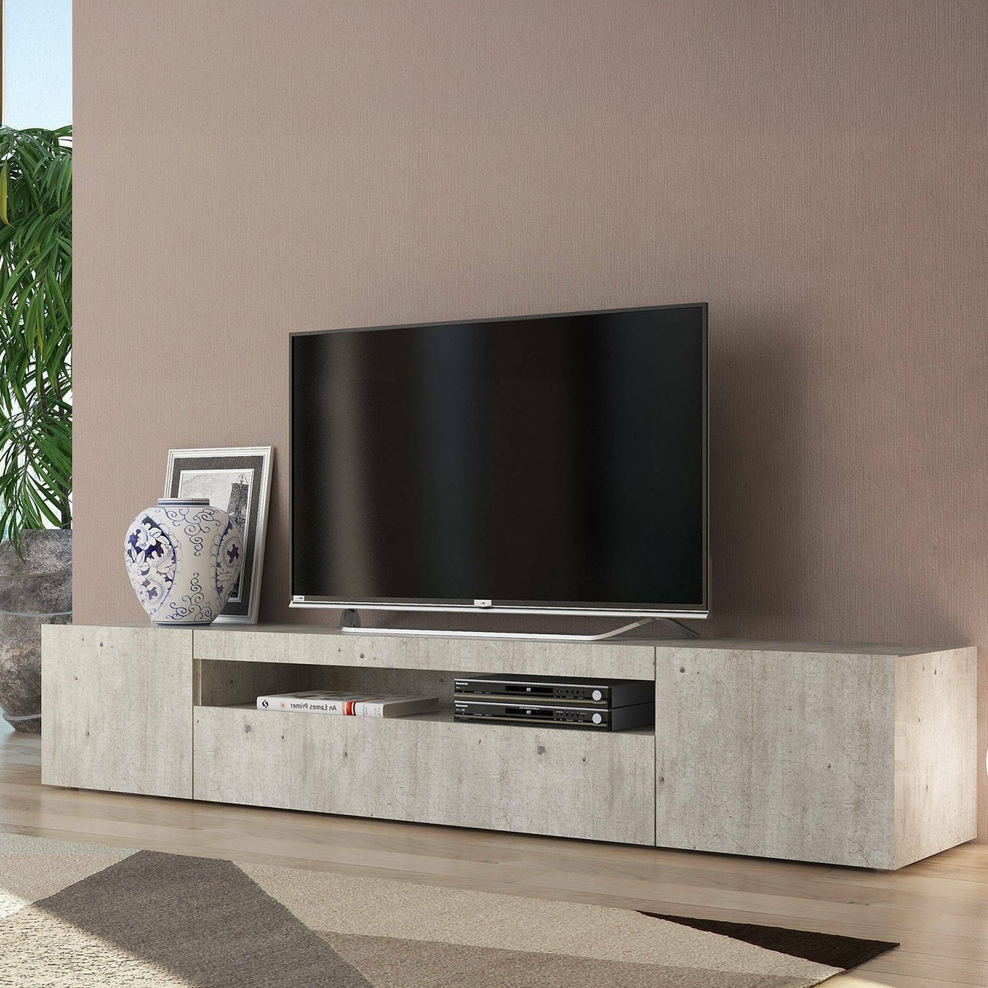 Fernsehtisch - Grau Beton 200x40x37h Cm