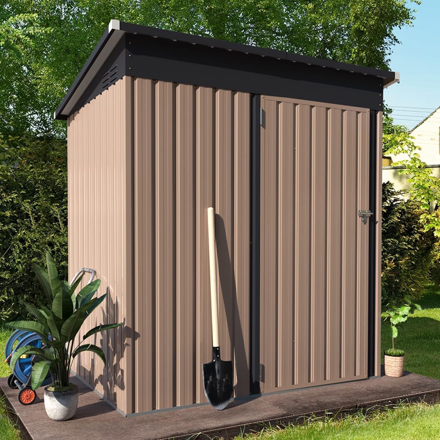Metall-geräteschuppen, 184 X 180 X 95 Cm Gerätehaus Mit Abschließbarer Tür, Gebrauchs- Und Werkzeugaufbewahrung Für Garten, Hinterhof, Terrasse, Außenbereich, Grau - Yodolla