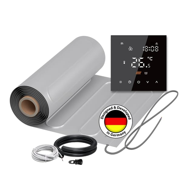 2x Heizmatten Warmon Alu 150 W/m² (12+8 M²)inkl. Ts 300 Thermostat Schwarz - 20 M²