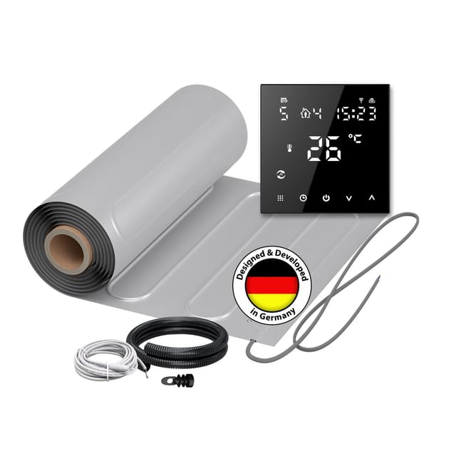 2x Heizmatten Warmon Alu 150 W/m² (12+8 M²)inkl. Ts 300 Smart Wifi Thermostat Schwarz - 20 M²