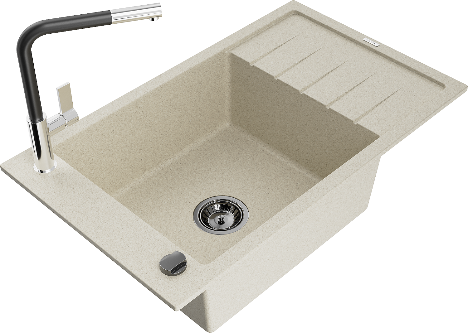 Mexen Elias Granitspüle 1-beckig Mit Abtropffläche Und Küchenarmatur Flora, Beige - 6511-69-670401-07