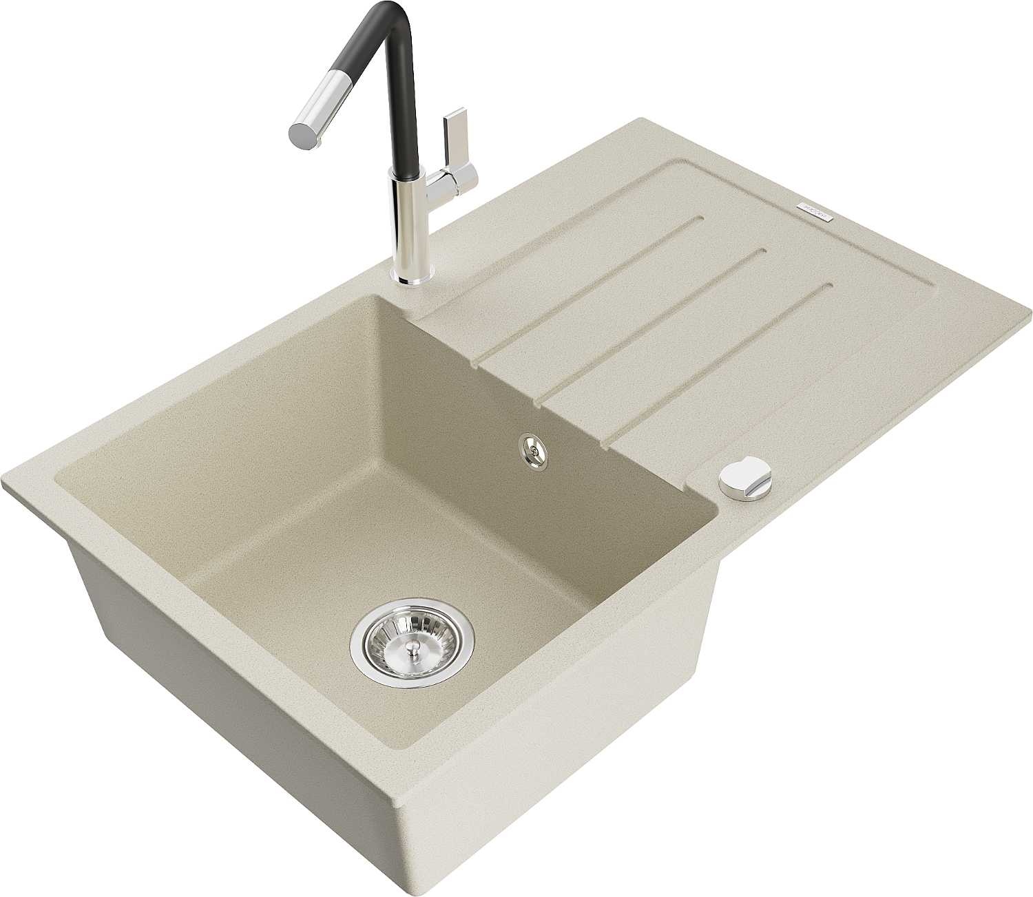 Mexen Bruno Granitspüle 1-becken Mit Abtropffläche Und Küchenarmatur Flora, Beige - 6513-69-670401-07