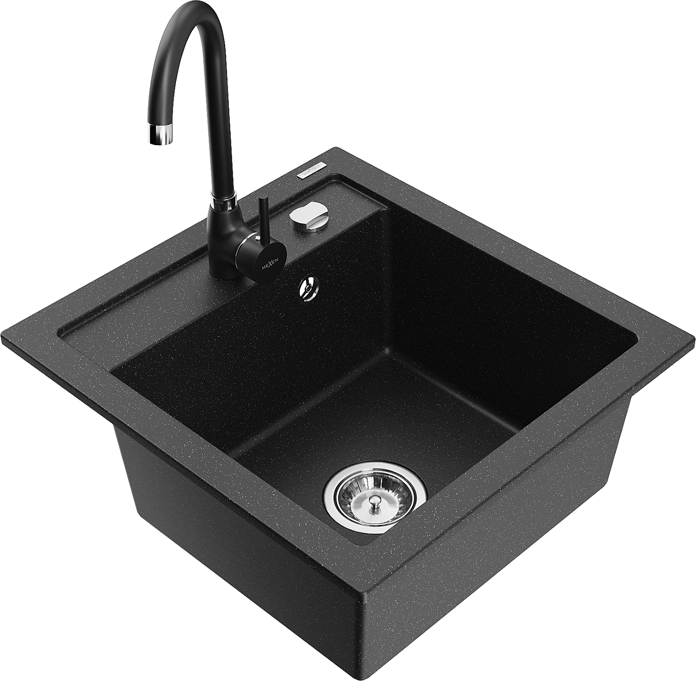 Mexen Vito Granitspüle 1-becken Mit Küchenarmatur Telma, Schwarz/silber Metallic - 6503-73-670200-70