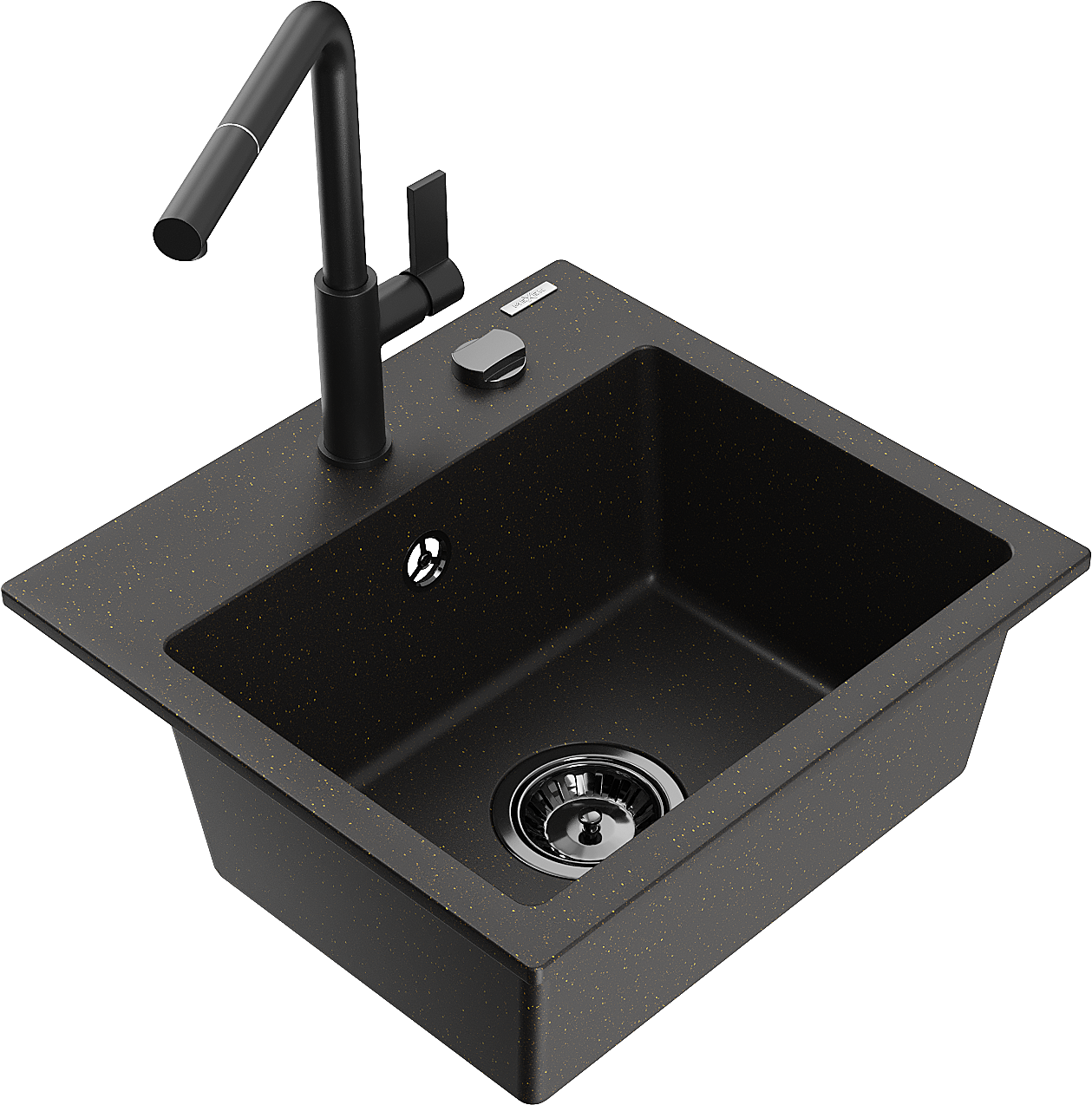 Mexen Milo Granitspüle 1-fach Mit Küchenarmatur Flora, Schwarz/gold Metallic - 6505-75-670401-70-b