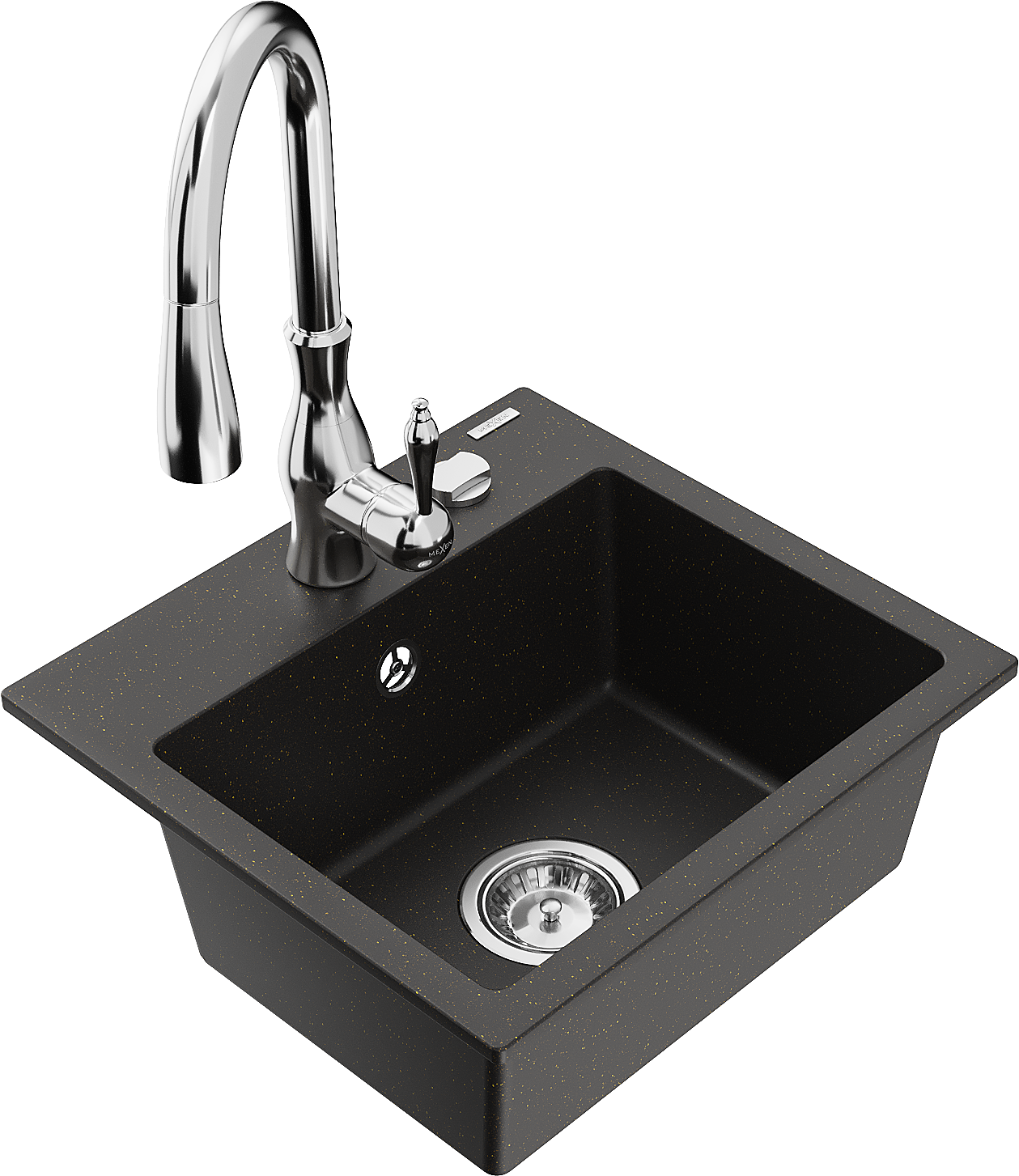 Mexen Milo Granitspüle 1-becken Mit Küchenarmatur Savita, Schwarz/gold Metallic - 6505-75-672601-00
