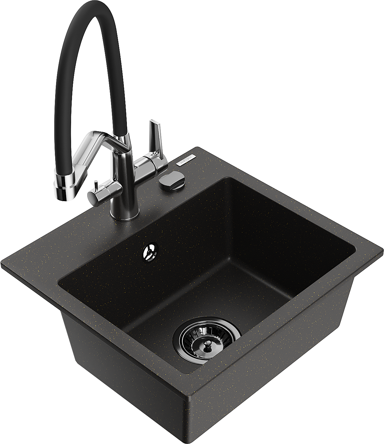 Mexen Milo Granitspüle 1-becken Mit Küchenarmatur Duo, Schwarz/gold Metallic - 6505-75-671701-07-b