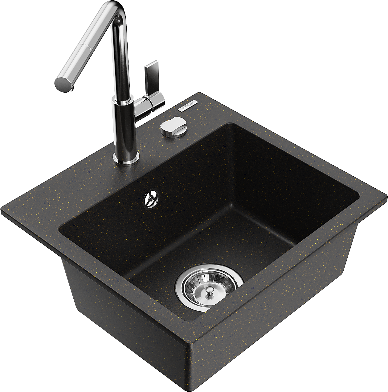 Mexen Milo Granitspüle 1-beckig Mit Küchenarmatur Flora, Schwarz/gold Metallic - 6505-75-670401-00