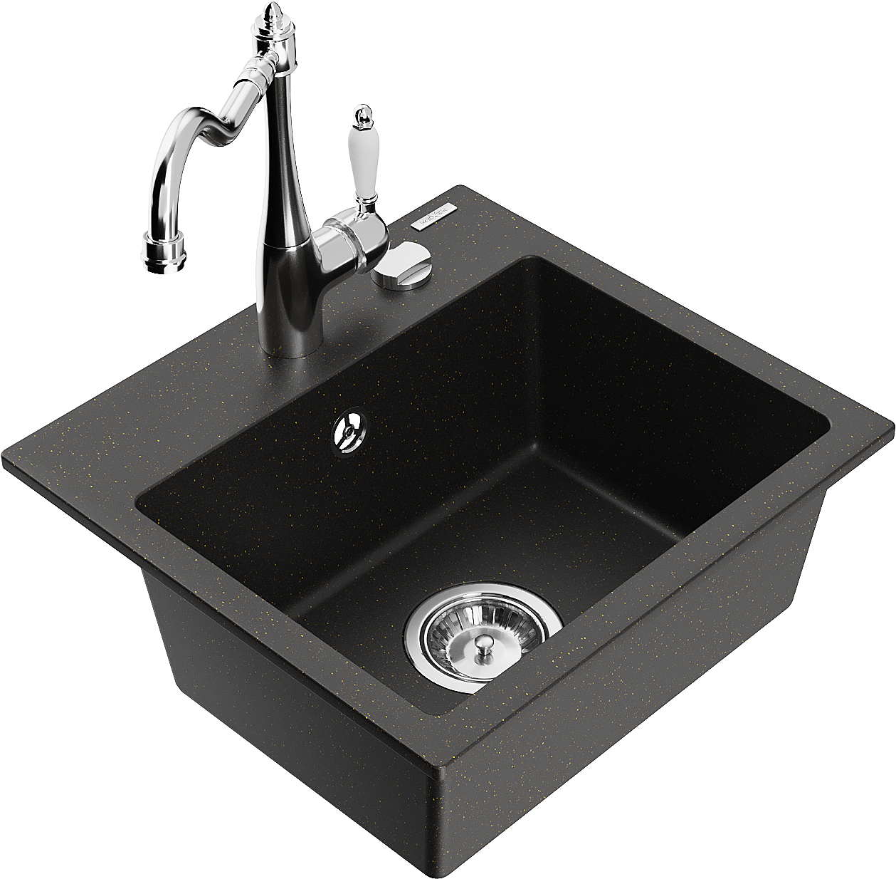 Mexen Milo Granitspüle 1-becken Mit Küchenarmatur Carla, Schwarz/gold Metallic - 6505-75-670700-00