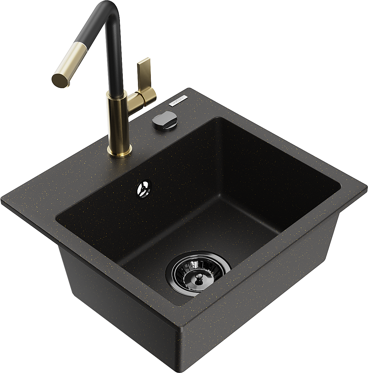 Mexen Milo Granitspüle 1-becken Mit Küchenarmatur Flora, Schwarz/gold Metallic - 6505-75-670401-57-b
