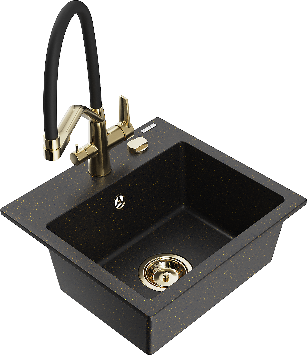 Mexen Milo Granitspüle 1-becken Mit Küchenarmatur Duo, Schwarz/gold Metallisch - 6505-75-671701-57-g