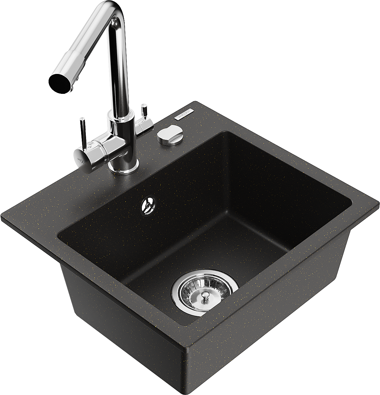 Mexen Milo Granitspüle 1-beckig Mit Küchenarmatur Duero, Schwarz/gold Metallic - 6505-75-671600-00