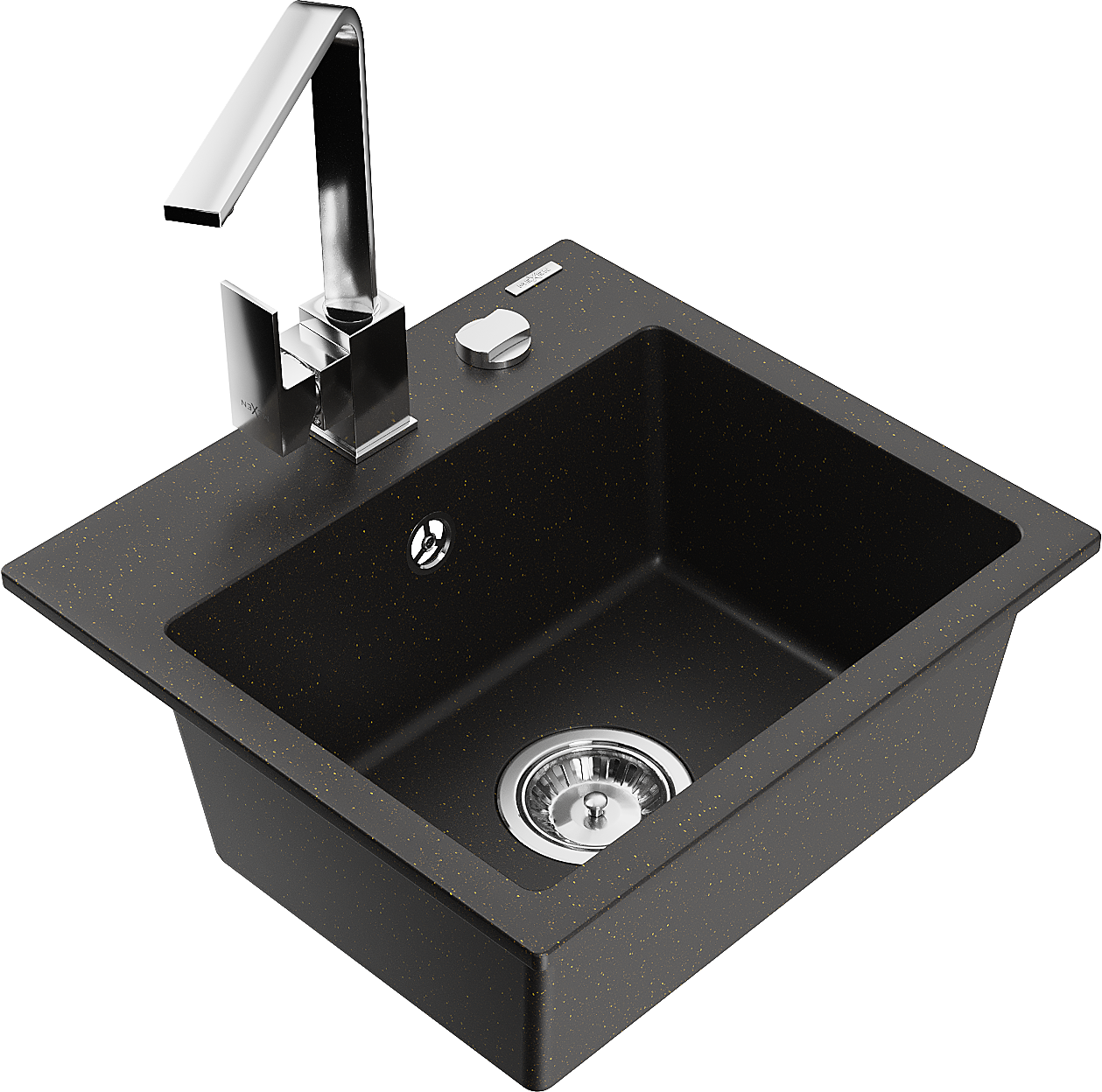Mexen Milo Granitspüle 1-becken Mit Küchenarmatur Rita, Schwarz/gold Metallic - 6505-75-670300-00