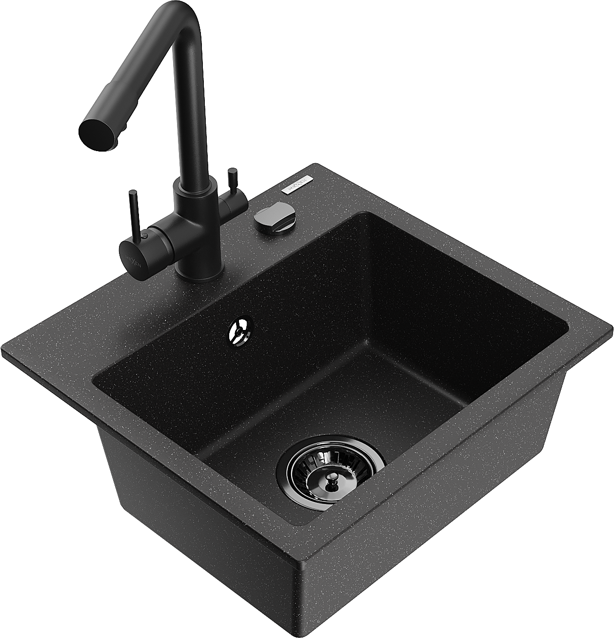 Mexen Milo Granitspüle 1-becken Mit Küchenarmatur Duero, Schwarz/gold Metallic - 6505-75-671600-70-b