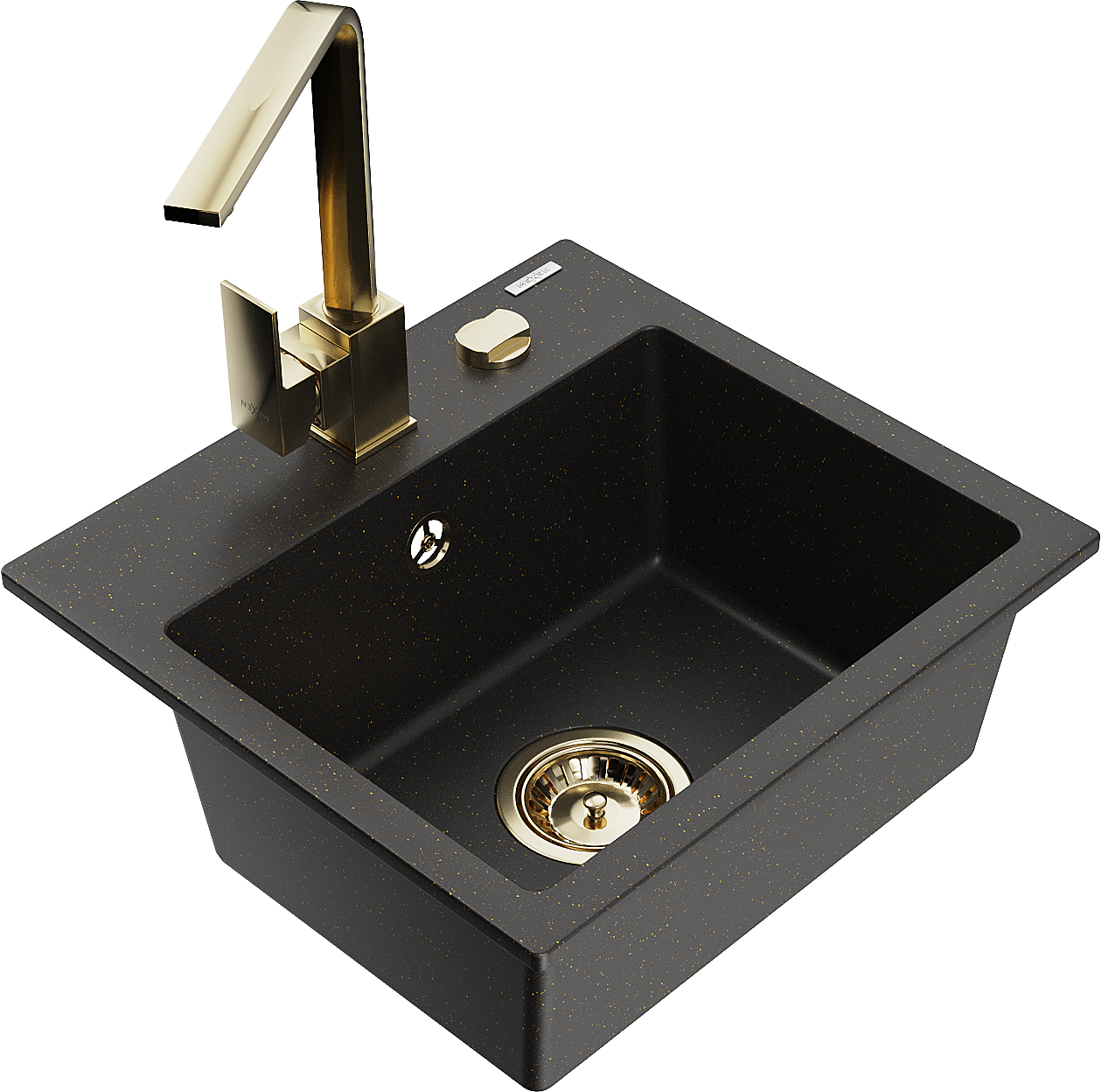 Mexen Milo Granitspüle Ein Becken Mit Küchenarmatur Rita, Schwarz/gold Metallic - 6505-75-670300-50