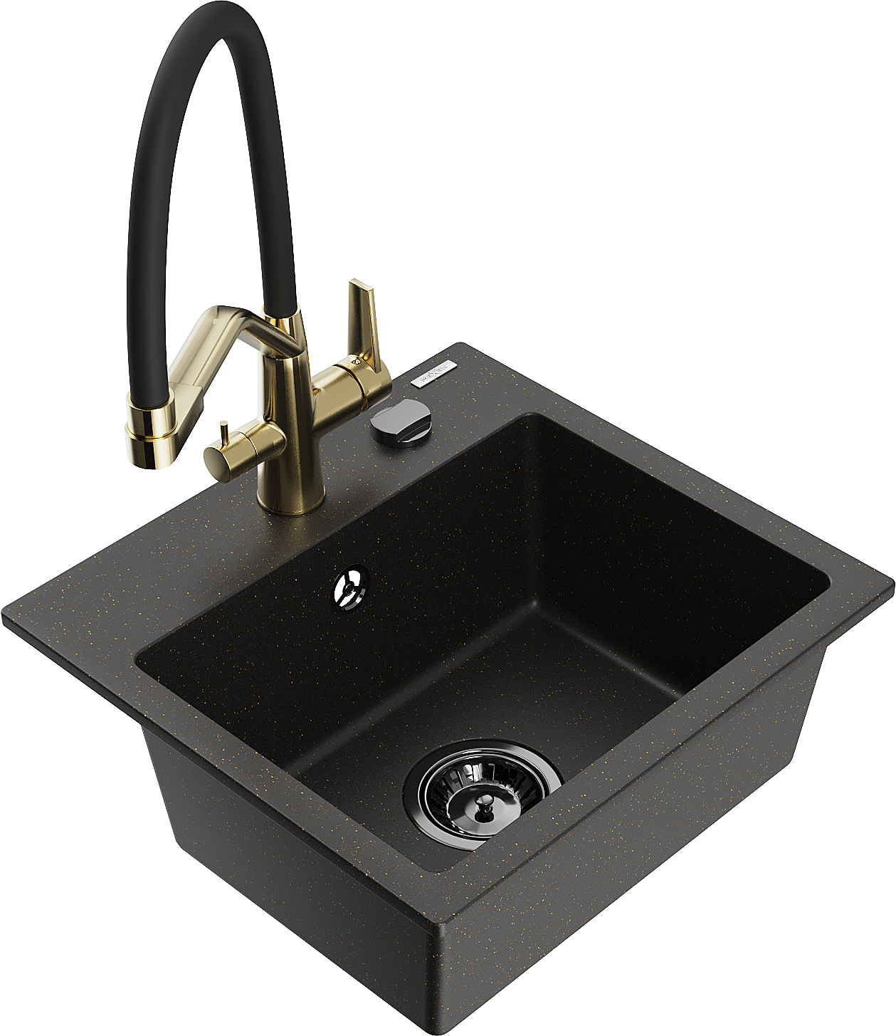 Mexen Milo Einbau Granitspüle 1-becken Mit Küchenarmatur Duo, Schwarz/gold Metallic - 6505-75-671701-57-b