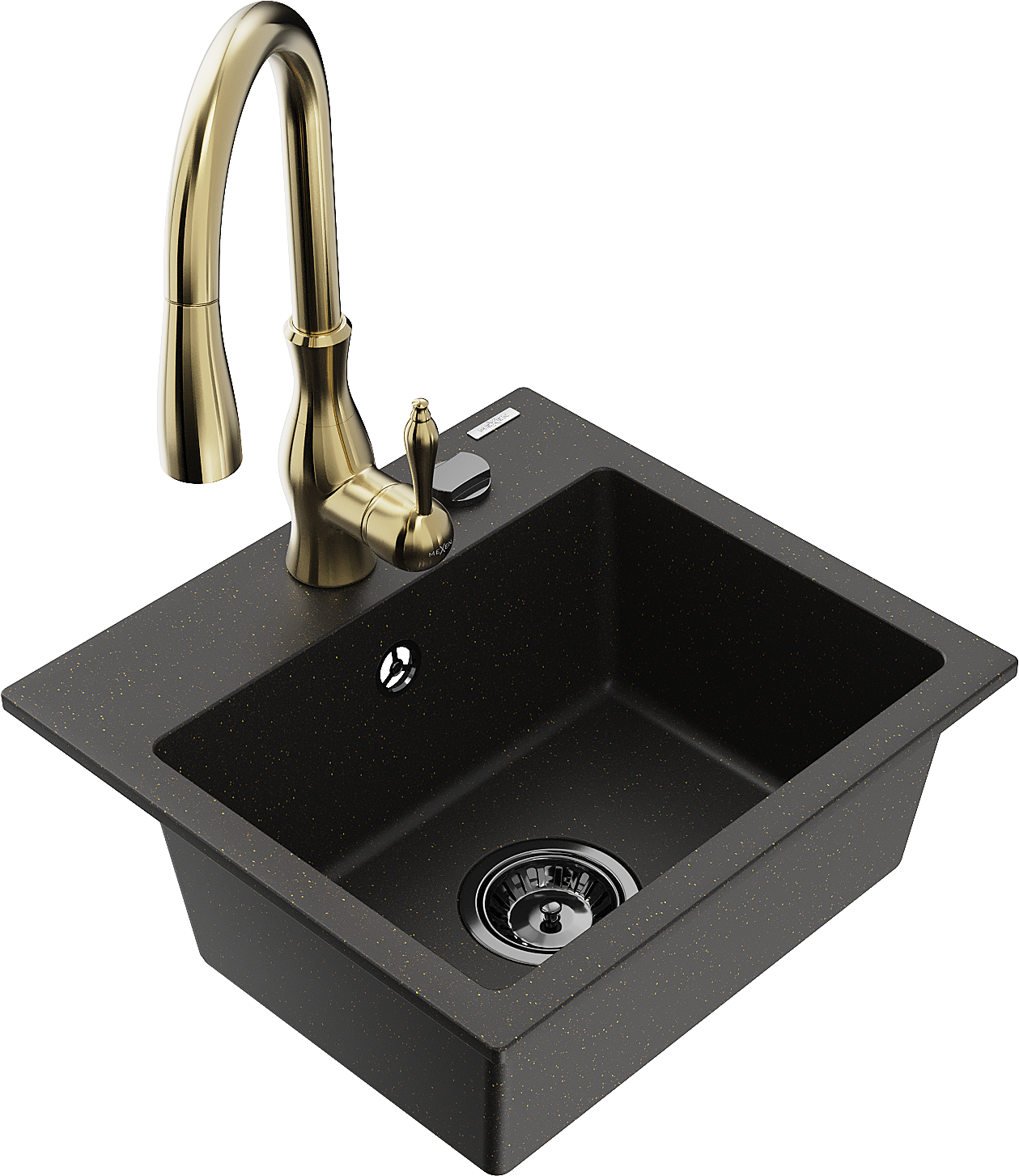 Mexen Milo Granitspüle 1-kammer Mit Küchenarmatur Savita, Schwarz/gold Metallic - 6505-75-672601-50-b