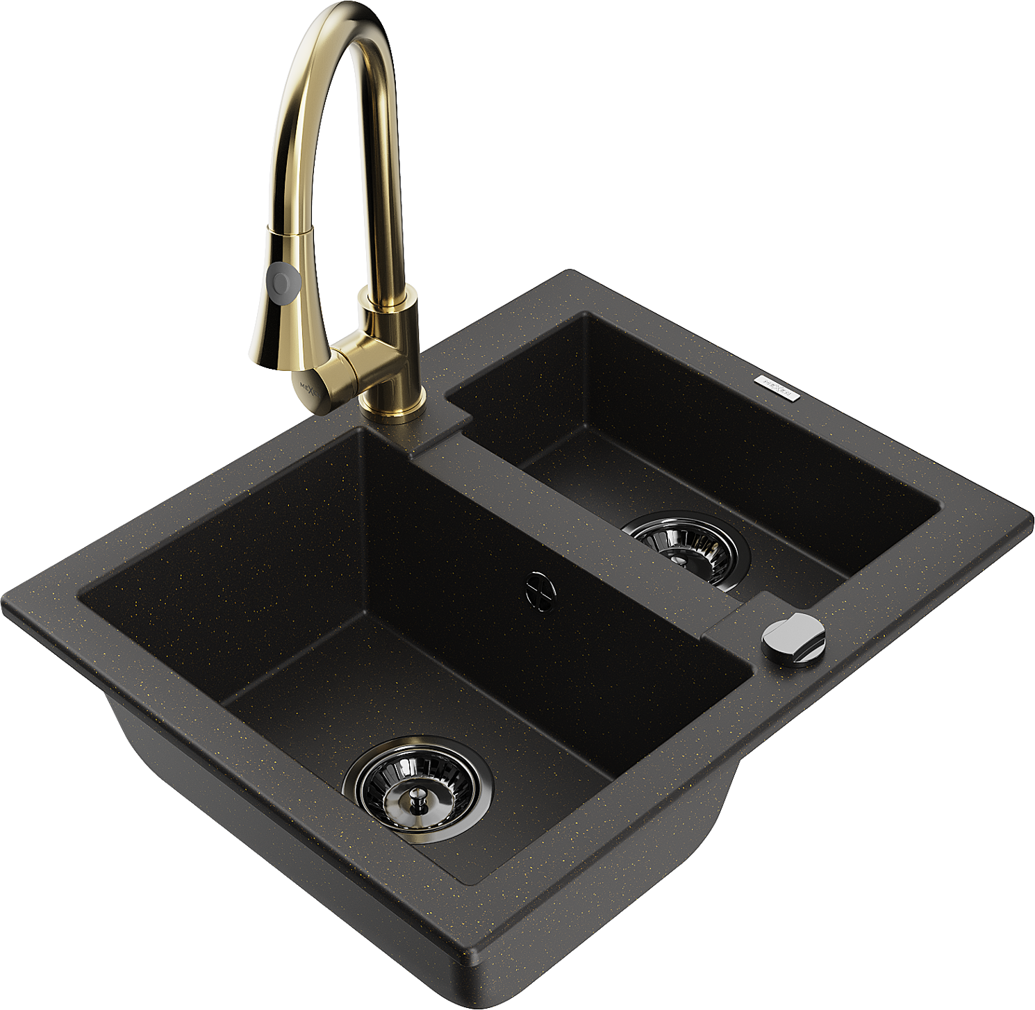 Mexen Carlos Granit-spüle 1,5-becken Mit Küchenarmatur Elia, Schwarz/gold-metallisch - 6518-75-670101-50-b