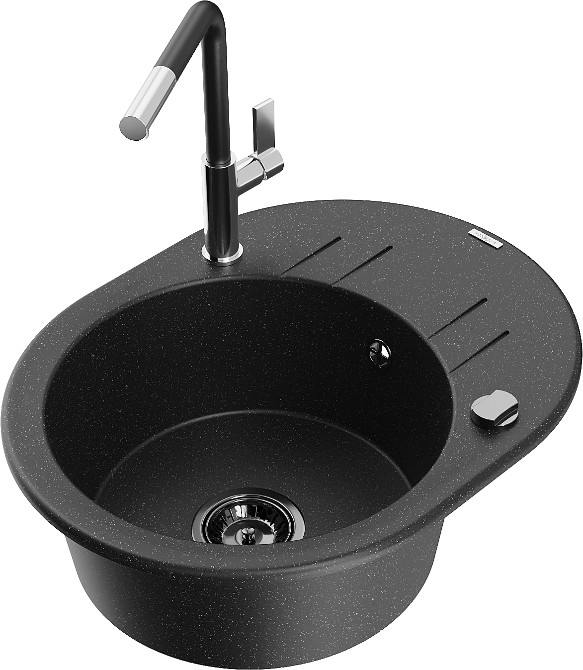 Mexen Kevin Granitspüle 1-becken Mit Abtropffläche Und Küchenarmatur Flora, Schwarz/silber Metallic - 6517-73-670401-07-b