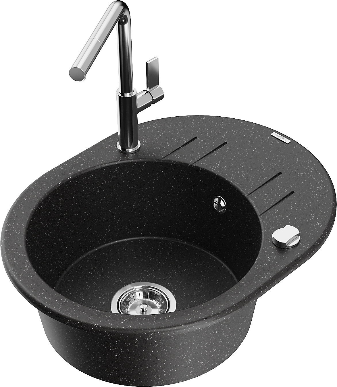 Mexen Kevin Granitspüle 1-becken Mit Abtropffläche Und Küchenarmatur Flora, Schwarz/silbermetallic - 6517-73-670401-00
