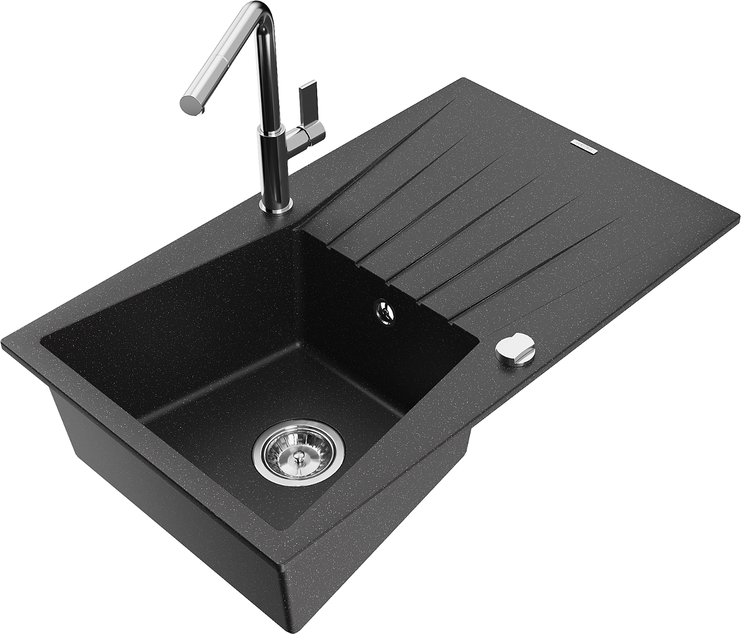 Mexen Cesar Granitspüle 1-becken Mit Abtropffläche Und Küchenarmatur Flora, Schwarz/silber Metallic - 6514-73-670401-00