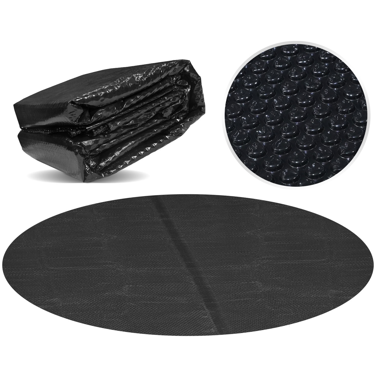 Pool Solarfolie Ø 400 Cm Deluxe Rund 180 My Schwarz 12 Mm Luftblasen - Miganeo