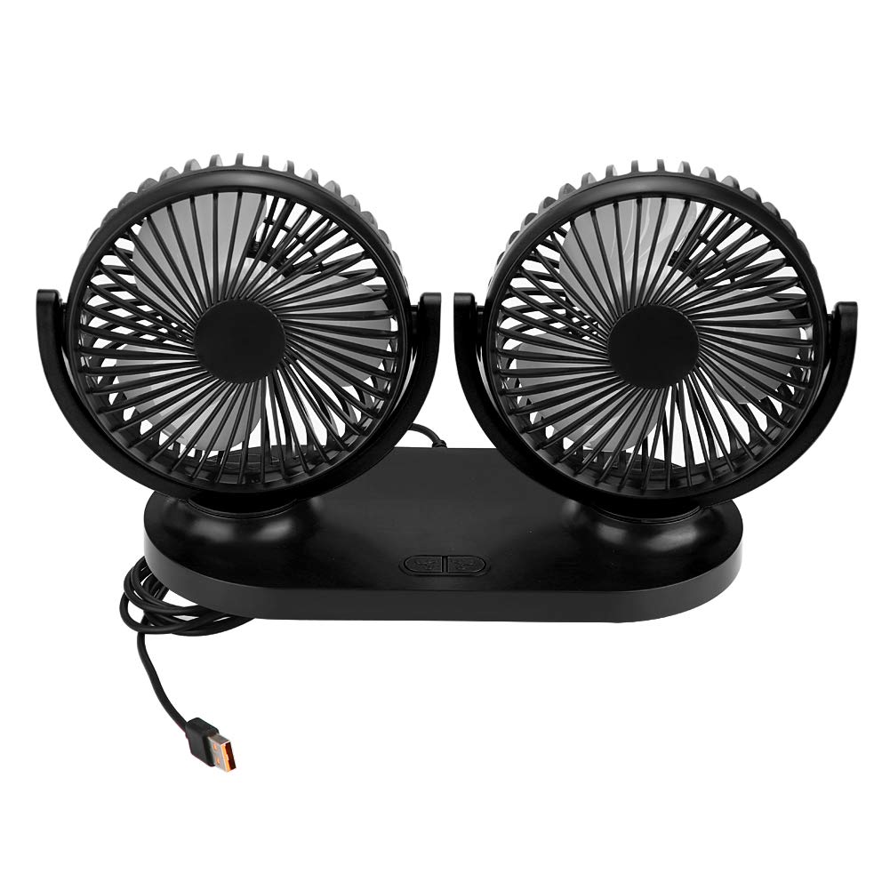 Ej.life - Auto Ventilator, Fydun Usb Dual Head Auto Lüfter Tragbare Klimaanlage Autokühler Belüftung 12v Tischventilator 350 Grad Drehung Leise Ventilator Für Fahrzeug Lkw Rücksitz(schwarz)