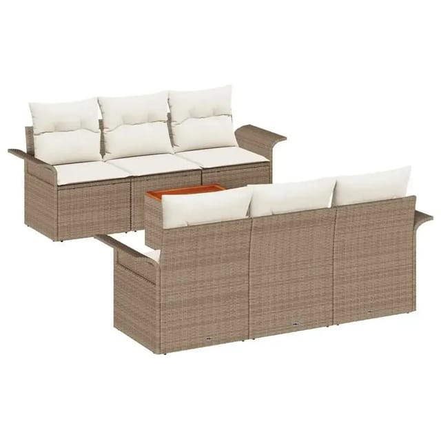 vidaXL Garten-Sofa-Set 7-Tlg Beige Poly Rattan 3347274