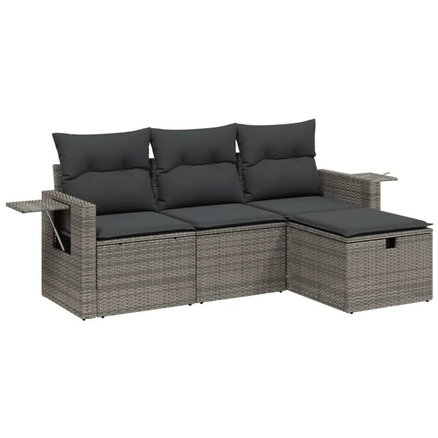 vidaXL 4-Tlg Garten-Sofagarnitur mit Kissen Grau Poly Rattan 3263756