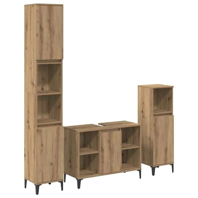 vidaXL Badezimmermöbel-Set mit Regal 3-Tlg Artisan-Eiche Holzwerkstoff 3415945